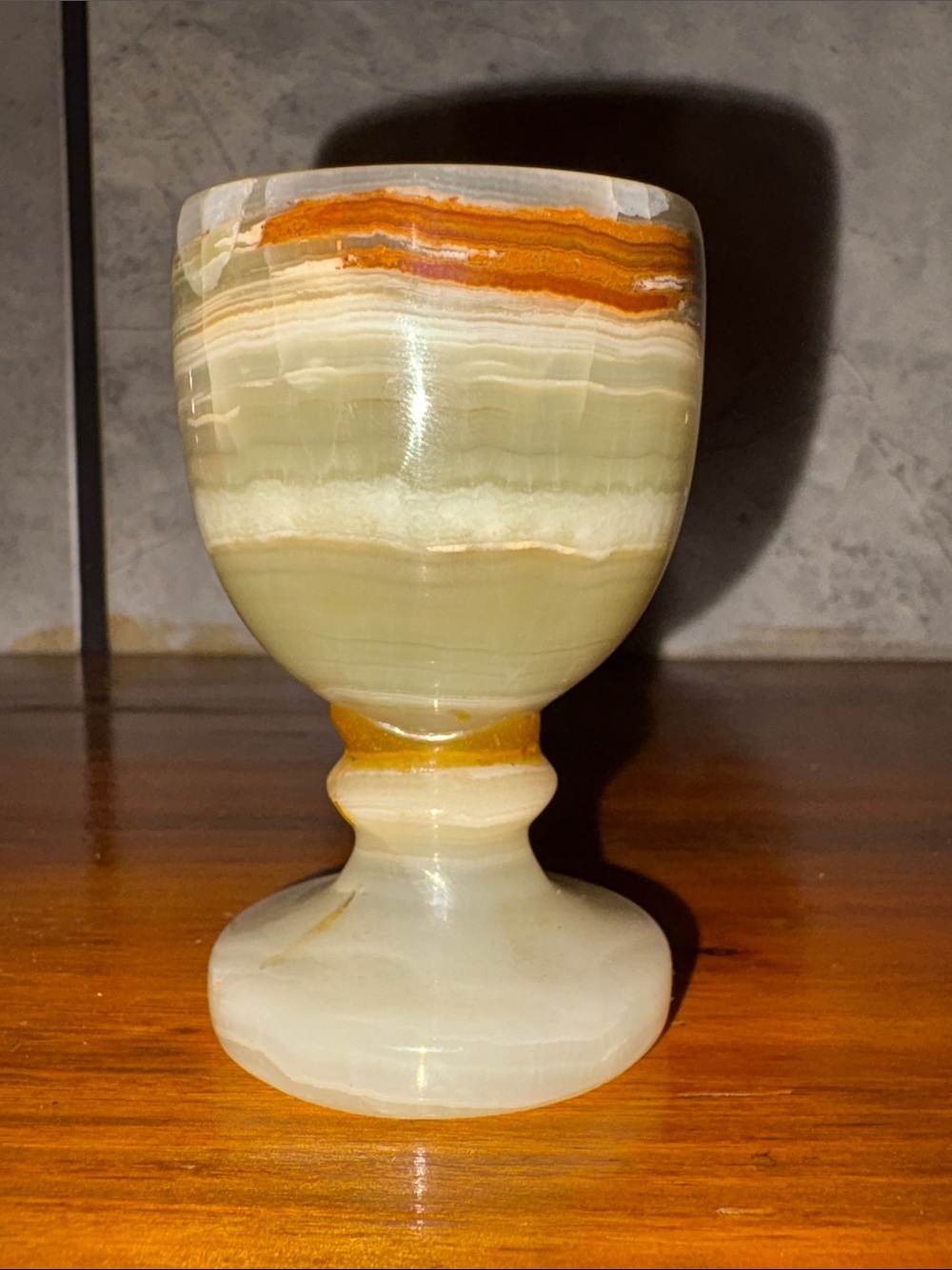 Onyx/Agate Stone Striped Green Mini Chalice Small Cup Vintage 70s Natural Decor